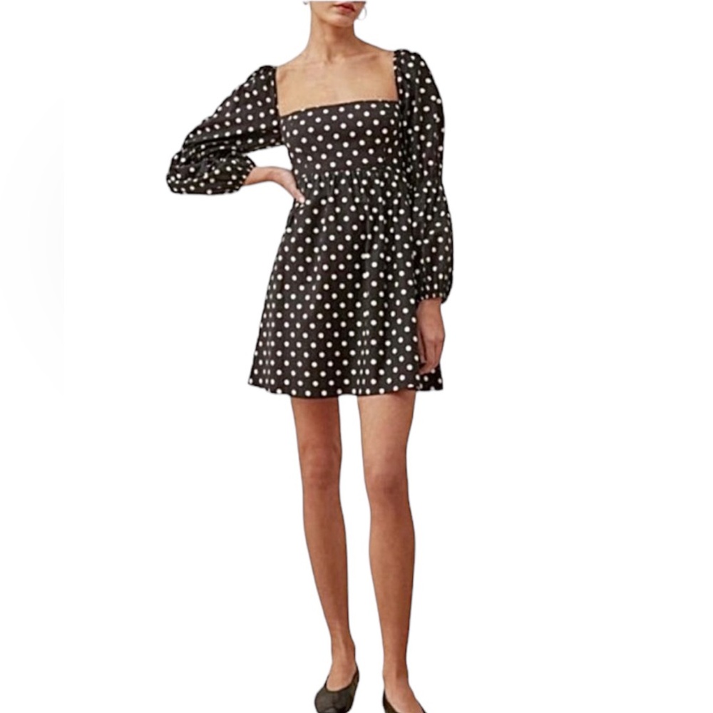 Reformation Michaela Polka Dot Mini Dress Organic Cotton Size 8